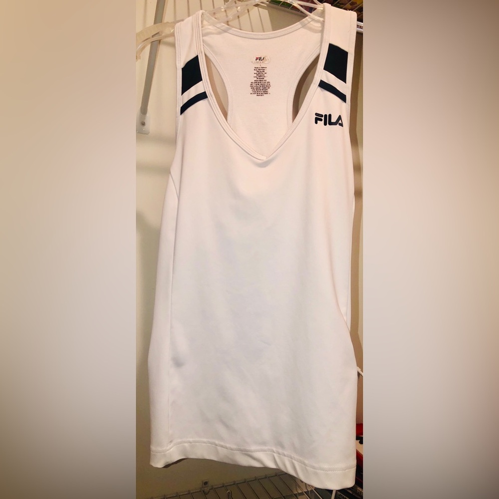Fila Women's White and Black Tank Top perfect for workout or tennis